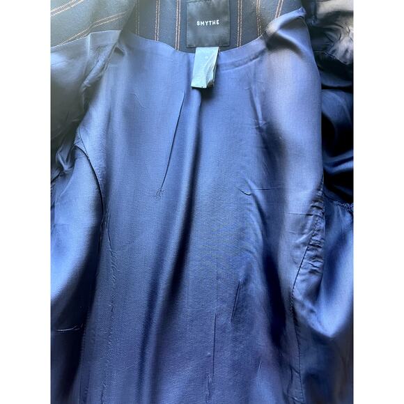 Smythe Navy Copper Pinstripe Puff Shoulder Blazer Tailored Jacket Power Size 6 - Picture 9 of 9